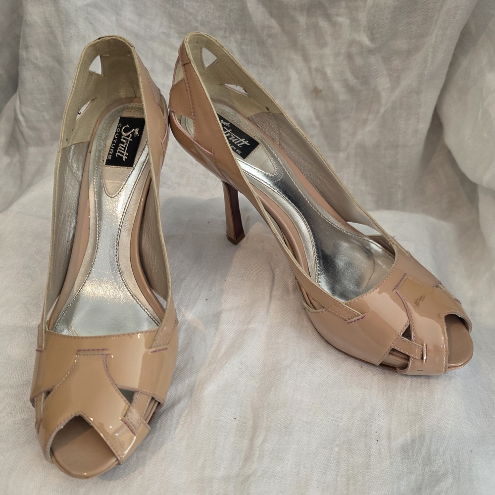 Stuart Weitzman Blush Patent Peep Toe Heels